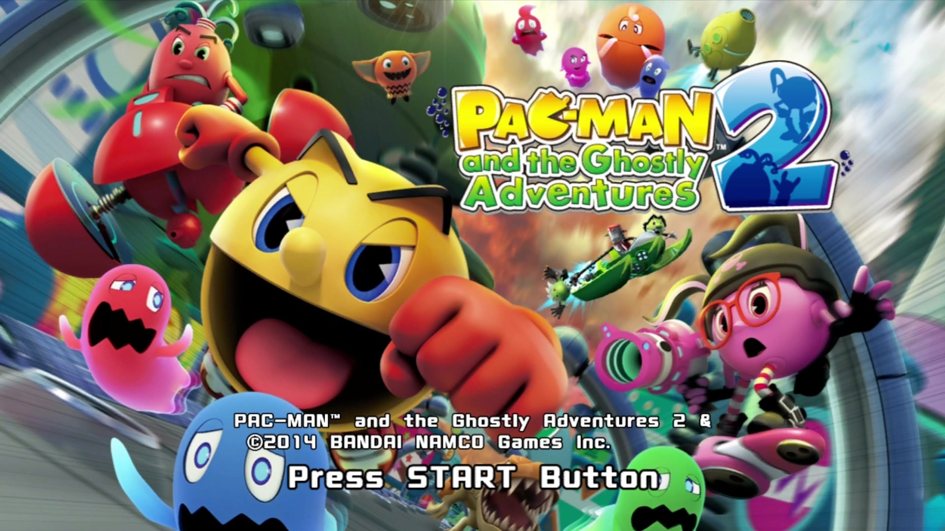 Pac-Man and the Ghostly Adventures 2 title screen for Xbox 360
